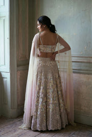 Moon Stone Grey Tissue Organza Draped Lehenga Set